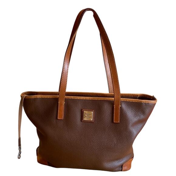 Dooney Bourke Charleston Two Tone Tan Brown Pebble Leather Tote Shoulder Bag - Picture 1 of 16